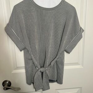 Express black and white striped front tie blouse